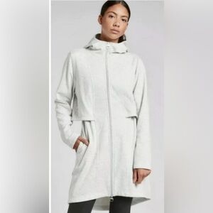 Athleta Cozy Karma Long Sweatshirt XS Jacket Full Zip Hooded Beige Cotton Blend